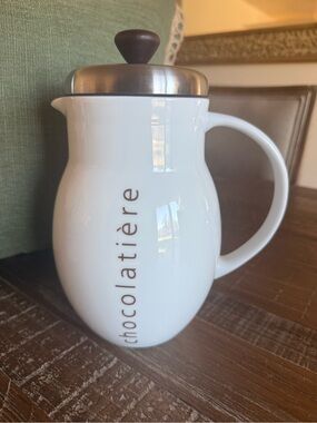 Bodum White Ceramic Chocolatière with Brown Lid and Knob